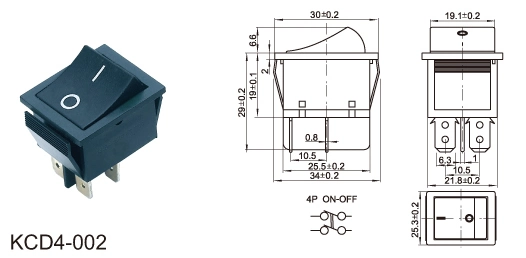 Dpst on-off Panel Mount Push Button Switch T85 16A 4pin Terminals Rocker Switch 4pins/6pins (KCD4 series)