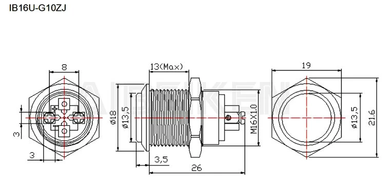 16mm Waterproof Metal Switch Flat Head Self Lock Latching Screw Terminal Push Button Switch