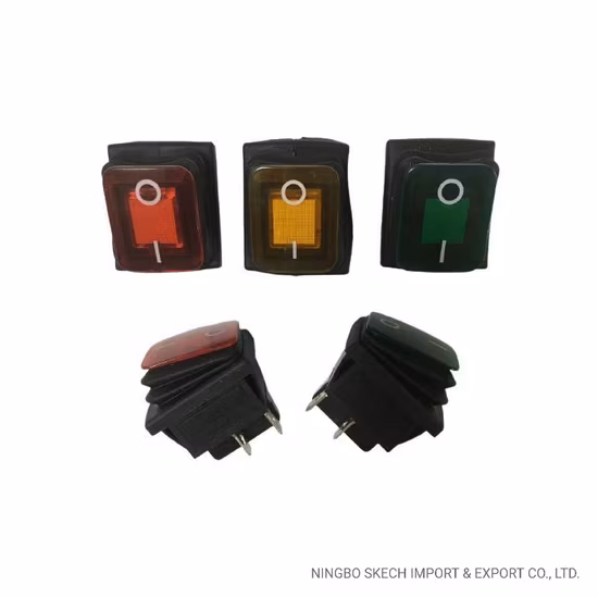 Wasserdichter Wippschalter, IP65, Panelmontage, neonbeleuchteter Momentschalter, Ein-Aus-Drucktastenschalter, 4-polig/6-polig, mit CE-Zulassung (KCD4-003-BN)